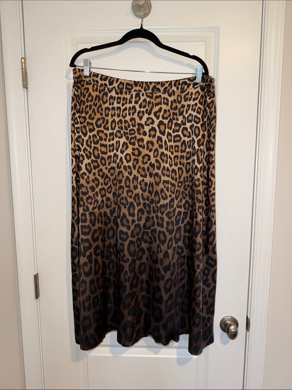 Chico's, Brown/Black Leopard Stretch Ombré Satin Maxi Skirt, 3X - Picture 2 of 5